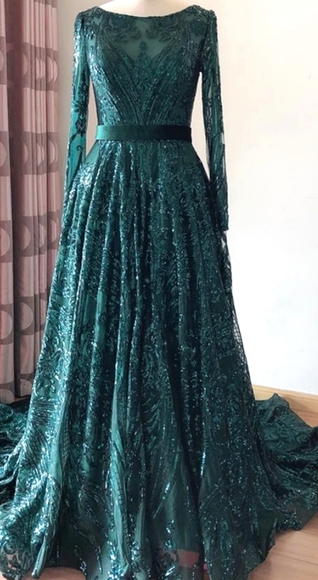 Royal Emerald lace sequin gown - Picture 3 of 7